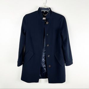 ELIZA J Navy Hidden Button Long Sleeves Lined Snap Pocket Closure Topper Jacket